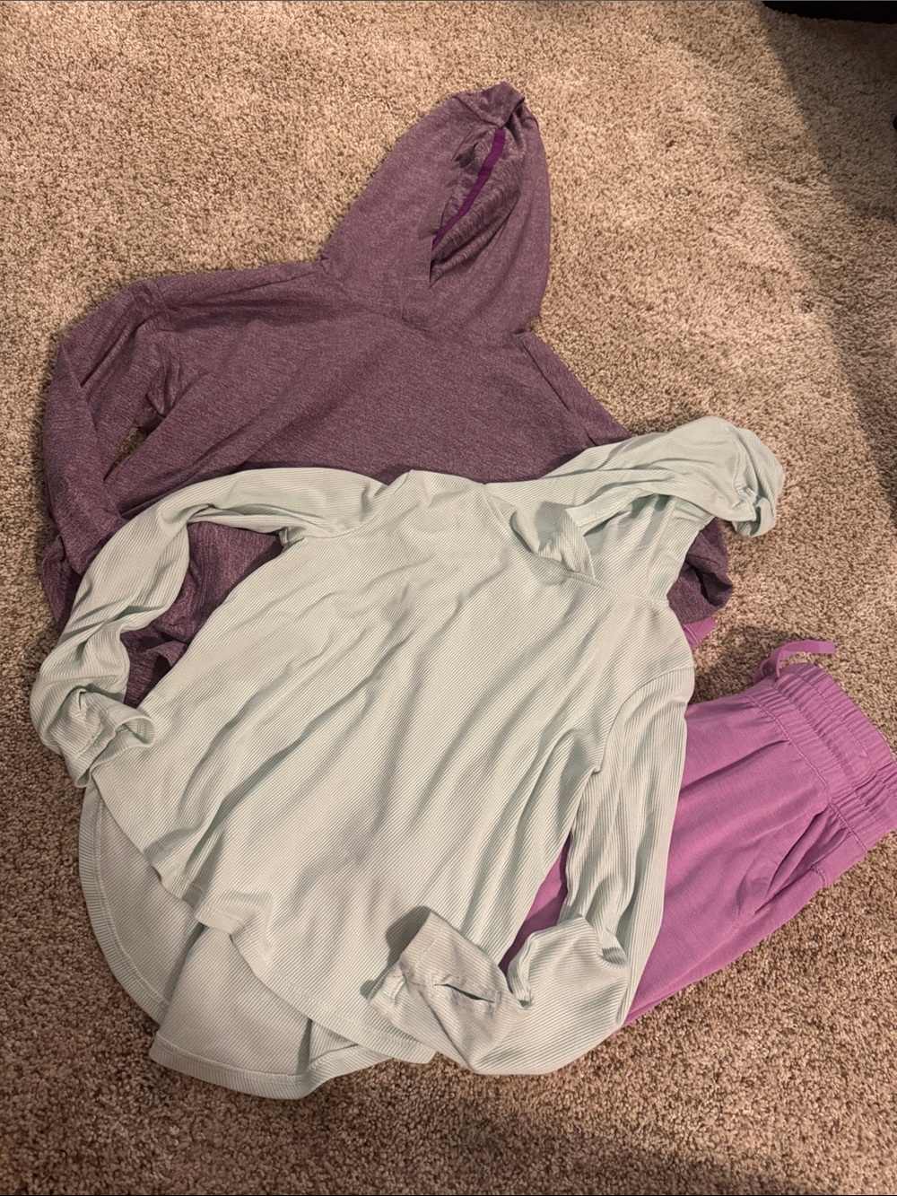 all in motion girls purple hooded long sleeve top and light mint pullover